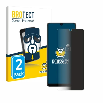 Face avant d’un emballage produit avec le logo de la marque BROTECT. À côté, l’appareil Samsung Galaxy A42 5G est représenté a