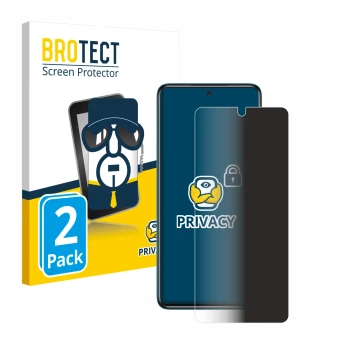 Face avant d’un emballage produit avec le logo de la marque BROTECT. À côté, l’appareil Xiaomi Poco X3 NFC est représenté avec