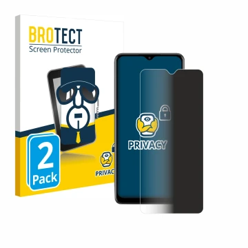 Face avant d’un emballage produit avec le logo de la marque BROTECT. À côté, l’appareil Samsung Galaxy M12 est représenté avec