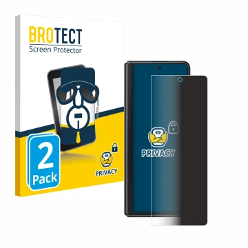 Face avant d’un emballage produit avec le logo de la marque BROTECT. À côté, l’appareil Samsung Galaxy Z Fold 3 5G est représe