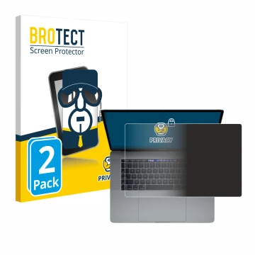 Face avant d’un emballage produit avec le logo de la marque BROTECT. À côté, l’appareil Apple MacBook Pro 15