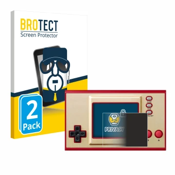 Face avant d’un emballage produit avec le logo de la marque BROTECT. À côté, l’appareil Nintendo Game & Watch Super Mario Bros