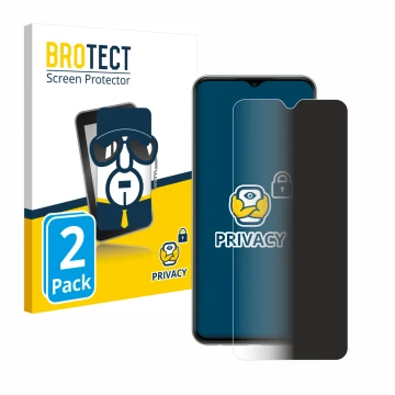 Face avant d’un emballage produit avec le logo de la marque BROTECT. À côté, l’appareil Samsung Galaxy M33 est représenté avec