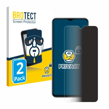 Face avant d’un emballage produit avec le logo de la marque BROTECT. À côté, l’appareil Samsung Galaxy M23 est représenté avec