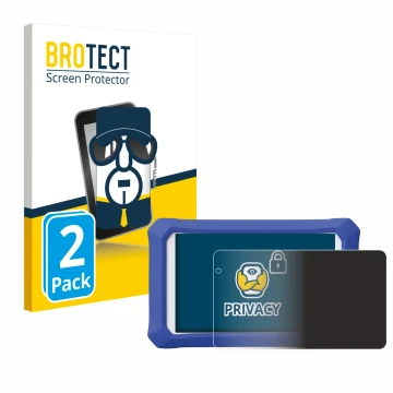 Face avant d’un emballage produit avec le logo de la marque BROTECT. À côté, l’appareil Clementoni Clempad X Revolution est re