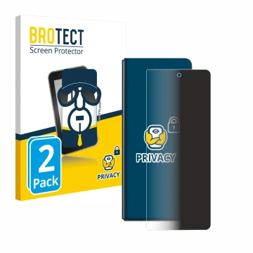 Face avant d’un emballage produit avec le logo de la marque BROTECT. À côté, l’appareil Samsung Galaxy Z Fold 4 est représenté