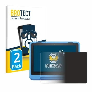 Face avant d’un emballage produit avec le logo de la marque BROTECT. À côté, l’appareil Amazon Fire HD 8 Kids Pro 2022 est rep