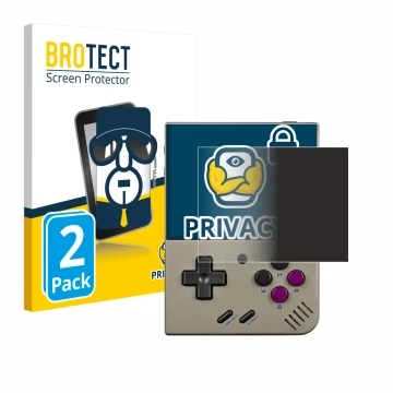 Face avant d’un emballage produit avec le logo de la marque BROTECT. À côté, l’appareil Miyoo Mini Plus est représenté avec la