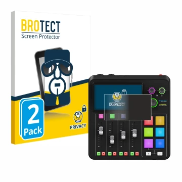 Face avant d’un emballage produit avec le logo de la marque BROTECT. À côté, l’appareil Rode Rodecaster Duo est représenté ave