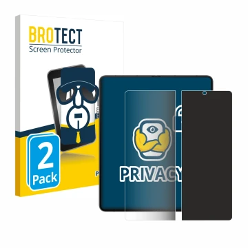 Face avant d’un emballage produit avec le logo de la marque BROTECT. À côté, l’appareil Samsung Galaxy Z Fold 5 (Affichage int