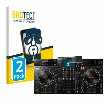 Face avant d’un emballage produit avec le logo de la marque BROTECT. À côté, l’appareil Pioneer XDJ -XZ est représenté avec la