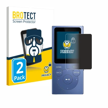 Face avant d’un emballage produit avec le logo de la marque BROTECT. À côté, l’appareil Sony Walkman NW-E394 est représenté av