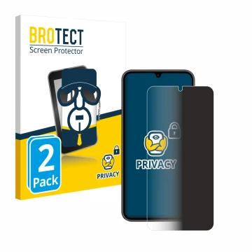 Face avant d’un emballage produit avec le logo de la marque BROTECT. À côté, l’appareil Samsung Galaxy A34 5G Enterprise Editi