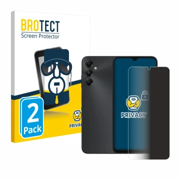 Face avant d’un emballage produit avec le logo de la marque BROTECT. À côté, l’appareil Samsung Galaxy A05s est représenté ave