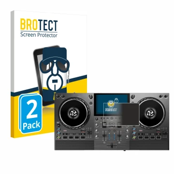 Face avant d’un emballage produit avec le logo de la marque BROTECT. À côté, l’appareil Numark Mixstream Pro Go est représenté