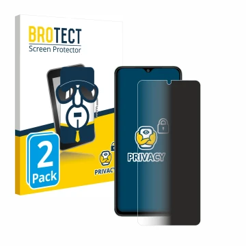 Face avant d’un emballage produit avec le logo de la marque BROTECT. À côté, l’appareil Xiaomi Redmi A3 est représenté avec la