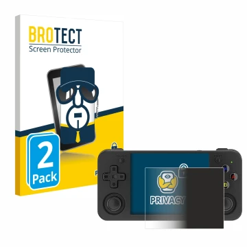 Face avant d’un emballage produit avec le logo de la marque BROTECT. À côté, l’appareil Anbernic RG35XX H est représenté avec 