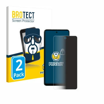 Face avant d’un emballage produit avec le logo de la marque BROTECT. À côté, l’appareil Motorola Moto G04s est représenté avec