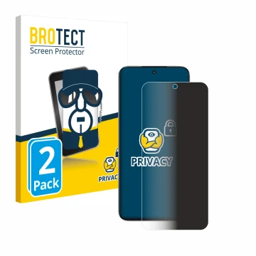 Face avant d’un emballage produit avec le logo de la marque BROTECT. À côté, l’appareil Xiaomi 15 est représenté avec la prote