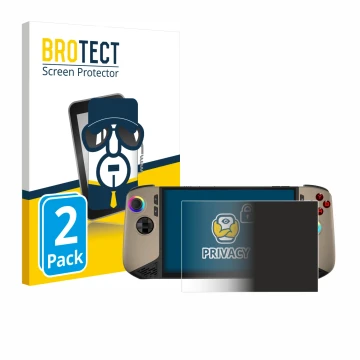 Face avant d’un emballage produit avec le logo de la marque BROTECT. À côté, l’appareil MSI Claw 8 AI+ est représenté avec la 