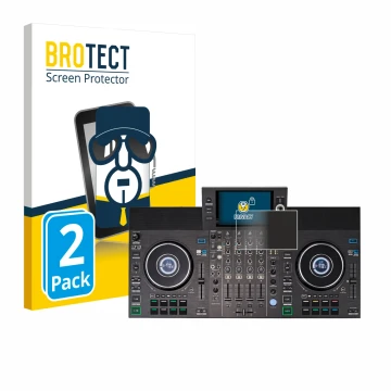 Face avant d’un emballage produit avec le logo de la marque BROTECT. À côté, l’appareil Denon DJ SC LIVE 4 (Jog) est représent
