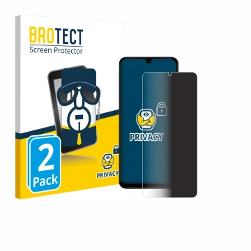 Face avant d’un emballage produit avec le logo de la marque BROTECT. À côté, l’appareil Xiaomi Redmi A5 est représenté avec la