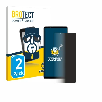 Face avant d’un emballage produit avec le logo de la marque BROTECT. À côté, l’appareil Sony Xperia 1 VII est représenté avec 