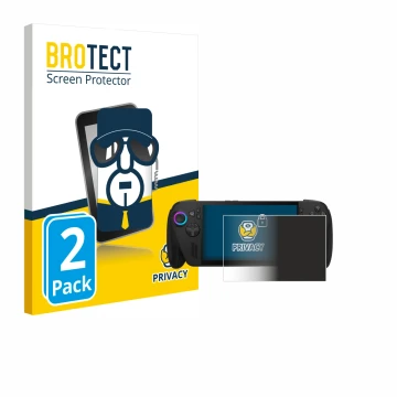 Face avant d’un emballage produit avec le logo de la marque BROTECT. À côté, l’appareil ASUS ROG Ally X 2025 est représenté av