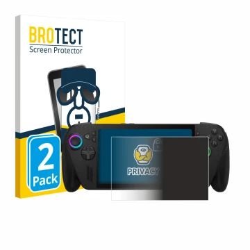 Face avant d’un emballage produit avec le logo de la marque BROTECT. À côté, l’appareil ASUS ROG Xbox Ally X est représenté av