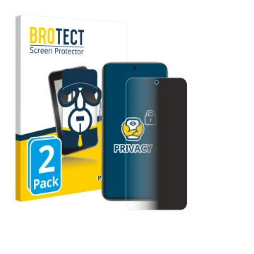 Face avant d’un emballage produit avec le logo de la marque BROTECT. À côté, l’appareil Xiaomi Redmi Note 15 Pro Plus 5G est r