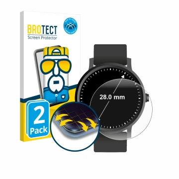 Face avant d’un emballage produit avec le logo de la marque BROTECT. À côté, l’appareil Montres (Circulaire, ø: 28 mm) est rep