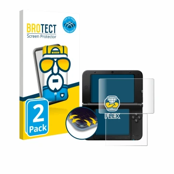 Face avant d’un emballage produit avec le logo de la marque BROTECT. À côté, l’appareil Nintendo 3DS XL SPM7800 est représenté
