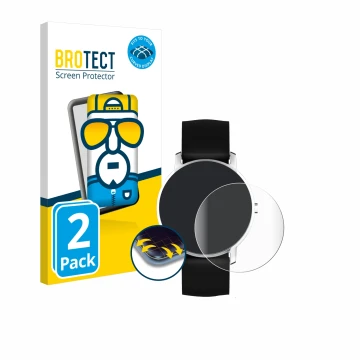 Face avant d’un emballage produit avec le logo de la marque BROTECT. À côté, l’appareil Nokia Activité Steel HR (36 mm) est re