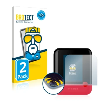Face avant d’un emballage produit avec le logo de la marque BROTECT. À côté, l’appareil Polaroid Pop est représenté avec la pr