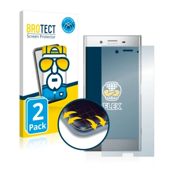 Face avant d’un emballage produit avec le logo de la marque BROTECT. À côté, l’appareil Sony Xperia XZ Premium est représenté 