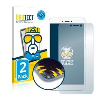 Face avant d’un emballage produit avec le logo de la marque BROTECT. À côté, l’appareil Xiaomi Redmi 4X est représenté avec la