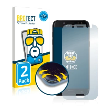 Face avant d’un emballage produit avec le logo de la marque BROTECT. À côté, l’appareil Samsung Galaxy J5 2017 est représenté 