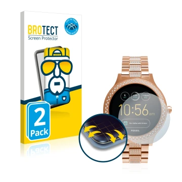 Face avant d’un emballage produit avec le logo de la marque BROTECT. À côté, l’appareil Fossil Q Venture est représenté avec l