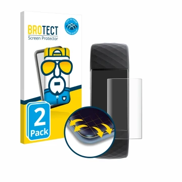 Face avant d’un emballage produit avec le logo de la marque BROTECT. À côté, l’appareil Fitbit Charge 3 est représenté avec la