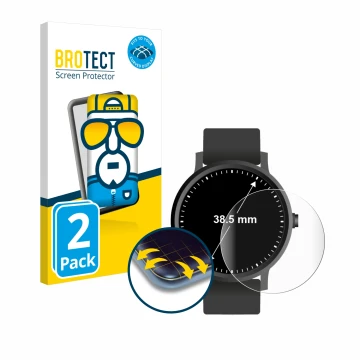 Face avant d’un emballage produit avec le logo de la marque BROTECT. À côté, l’appareil Montres (Circulaire, ø: 38.5 mm) est r
