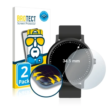 Face avant d’un emballage produit avec le logo de la marque BROTECT. À côté, l’appareil Montres (Circulaire, ø: 34.5 mm) est r
