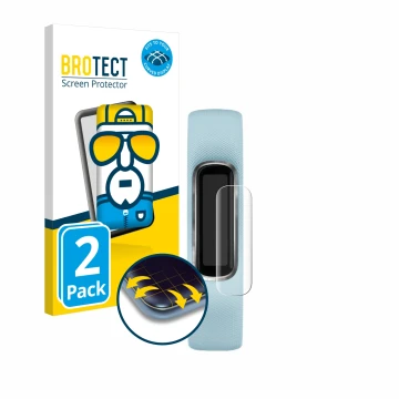 Face avant d’un emballage produit avec le logo de la marque BROTECT. À côté, l’appareil Garmin Vivosmart 4 est représenté avec