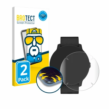 Face avant d’un emballage produit avec le logo de la marque BROTECT. À côté, l’appareil Garmin vivoactive 3 Music est représen