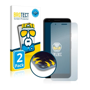 Face avant d’un emballage produit avec le logo de la marque BROTECT. À côté, l’appareil Google Pixel 3a XL est représenté avec