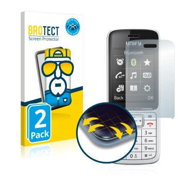 Face avant d’un emballage produit avec le logo de la marque BROTECT. À côté, l’appareil Unify OpenScape DECT Phone SL5 est rep
