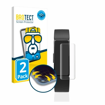 Face avant d’un emballage produit avec le logo de la marque BROTECT. À côté, l’appareil Fitbit Inspire est représenté avec la 