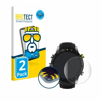 Face avant d’un emballage produit avec le logo de la marque BROTECT. À côté, l’appareil Garmin Marq Athlete est représenté ave