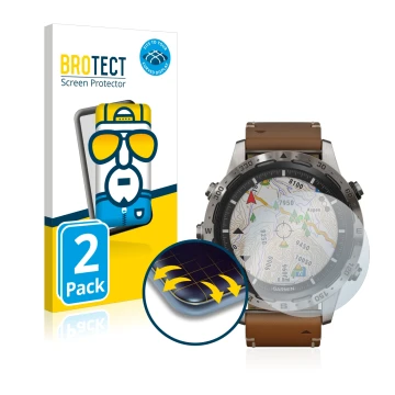 Face avant d’un emballage produit avec le logo de la marque BROTECT. À côté, l’appareil Garmin Marq Adventurer est représenté 