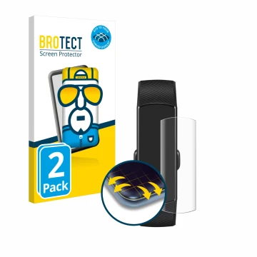 Face avant d’un emballage produit avec le logo de la marque BROTECT. À côté, l’appareil Honor Band 5 est représenté avec la pr