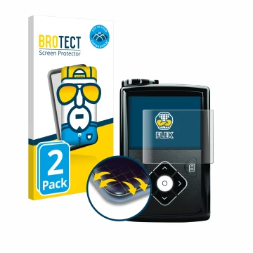 Face avant d’un emballage produit avec le logo de la marque BROTECT. À côté, l’appareil Medtronic Minimed 640G est représenté 
